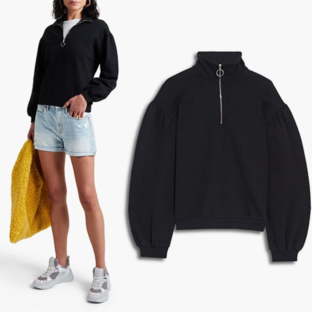 NWT Cami NYC Margaret Gathered French Cotton-Terry Half Zip Sweatshirt Pullover